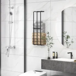 Toallero de pared Merlín Homcom 6 toallas extragrandes metal negro 74x21x12 cm