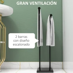 Toallero de pie Excalibur Homcom forma L 2 barras para colgar metal negro 78x35,5x20 cm