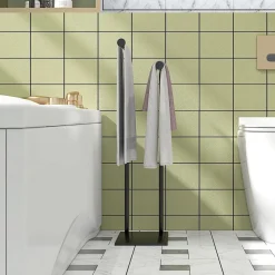 Toallero de pie Excalibur Homcom forma L 2 barras para colgar metal negro 78x35,5x20 cm