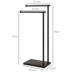 Toallero de pie Excalibur Homcom forma L 2 barras para colgar metal negro 78x35,5x20 cm