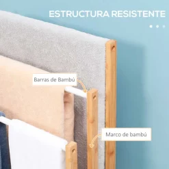 Toallero de pie Homcom 3 barras 3 alturas natural/blanco 94x48x25,8 cm