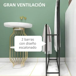 Toallero de pie Lanzarote Homcom 2 barras para colgar metal negro 110x66x20 cm