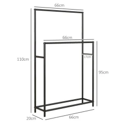 Toallero de pie Lanzarote Homcom 2 barras para colgar metal negro 110x66x20 cm