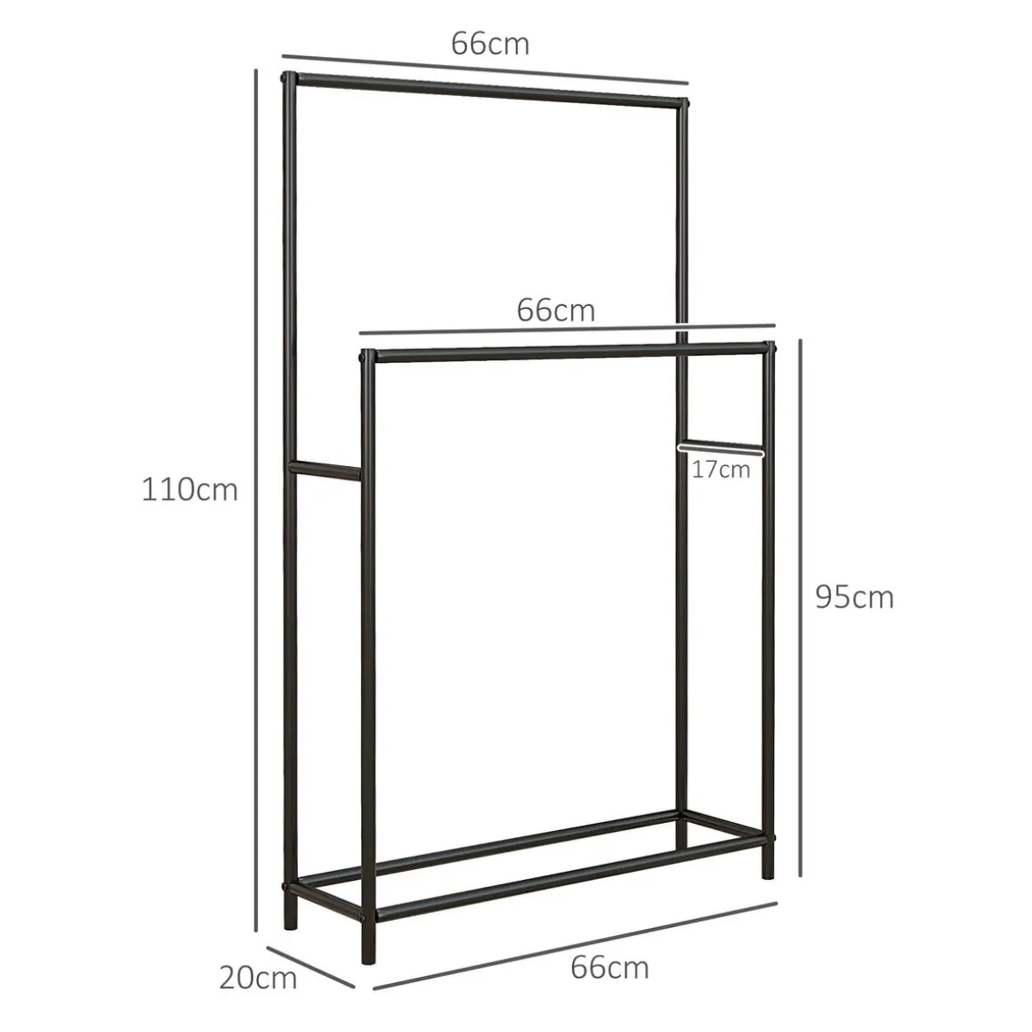 Toallero de pie Lanzarote Homcom 2 barras para colgar metal negro 110x66x20 cm