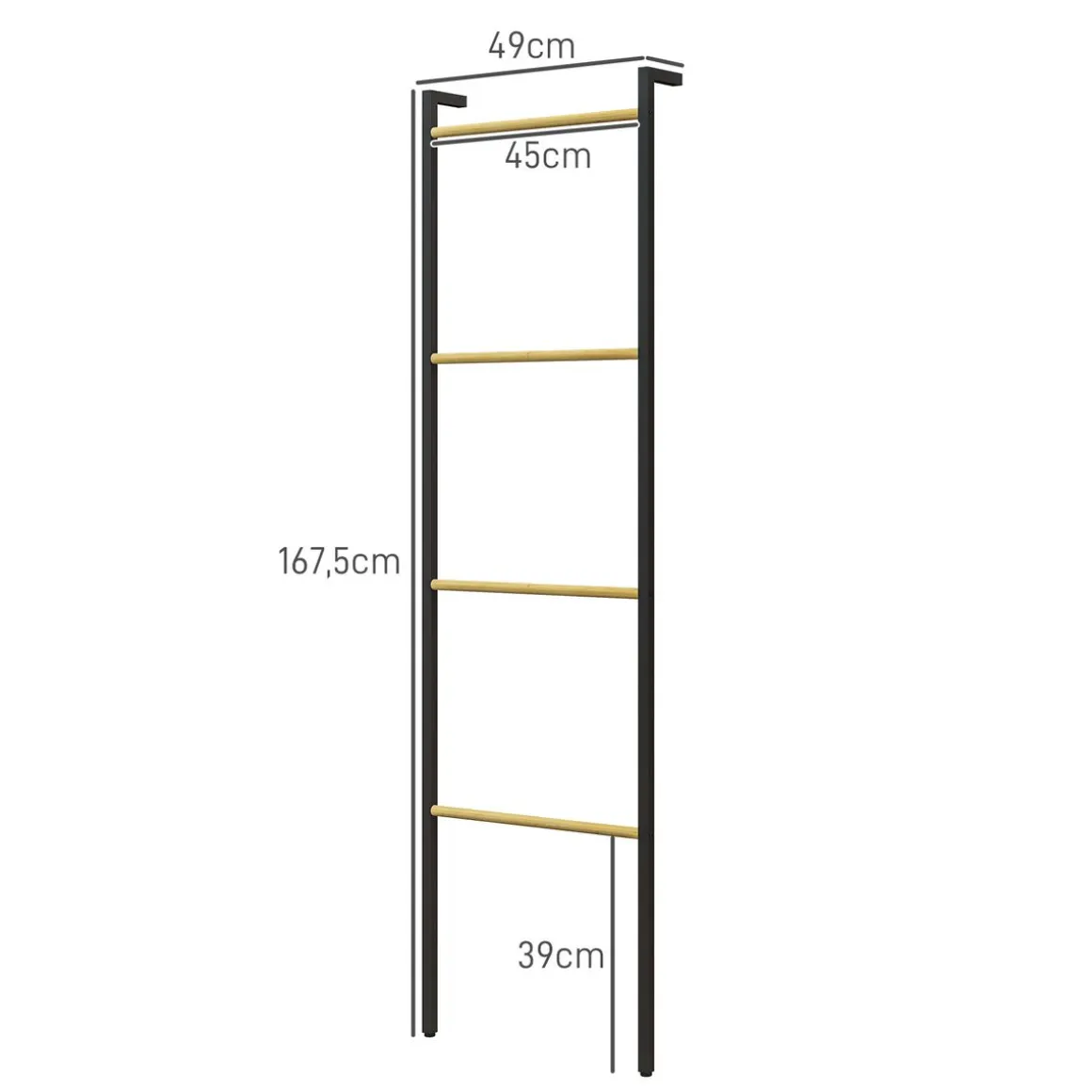 Toallero Ginebra Homcom 4 niveles escalonado bambú y madera negro 167,5x49x5,5 cm