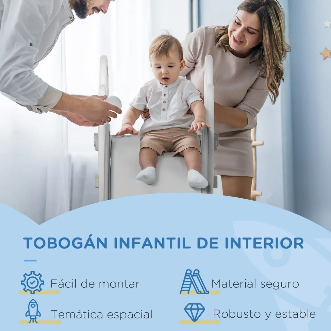 Tobogán infantil Aiyaplay antideslizante +18 meses gris 80x157x46,5 cm