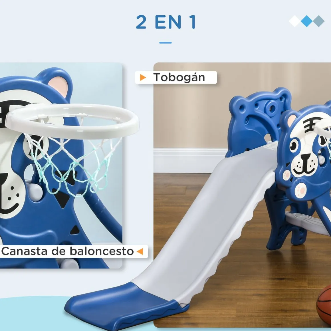 Tobogán infantil Aiyaplay con escaleras + canasta 74x131x50 cm