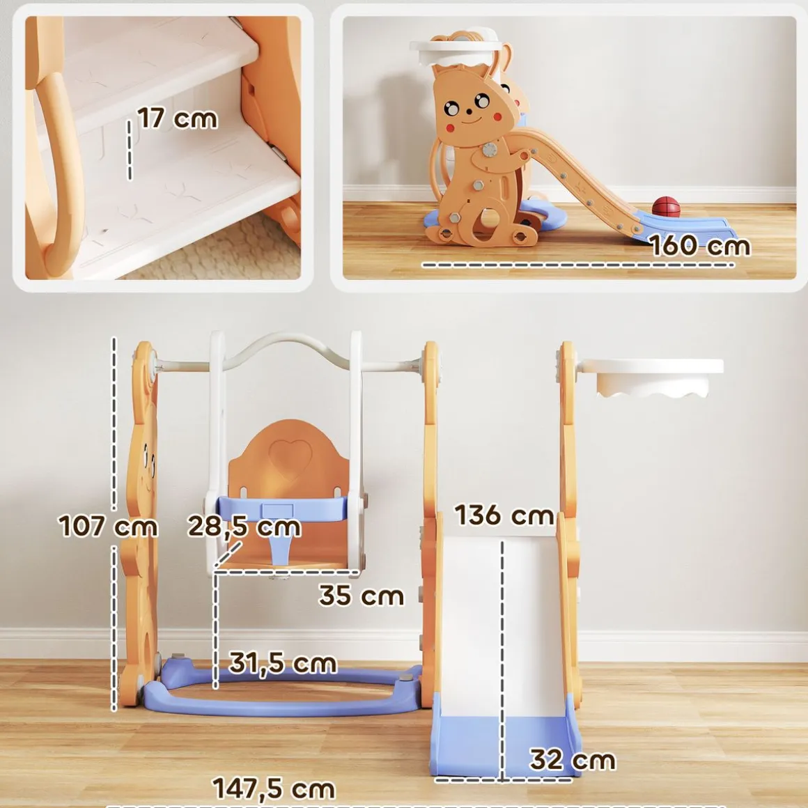 Tobogán infantil Bunny Aiyaplay 4 en 1 +18M 107x147,5x160 cm