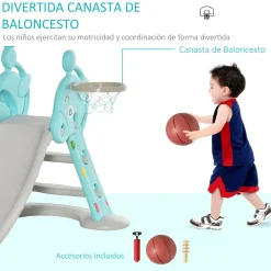 Tobogán infantil Libélula Homcom plegable con canasta +18 meses azul/gris 85,5x147x82 cm