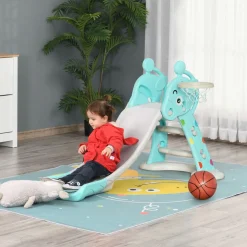 Tobogán infantil Libélula Homcom plegable con canasta +18 meses azul/gris 85,5x147x82 cm