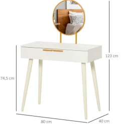 Tocador con espejo Homcom 2 cajones blanco/dorado 123x80x40 cm