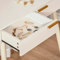 Tocador con espejo Homcom 2 cajones blanco/dorado 123x80x40 cm