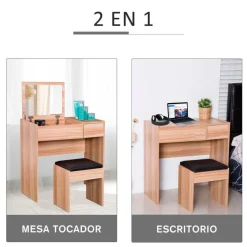 Tocador con taburete Homcom con espejo abatible madera