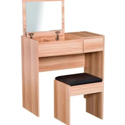 Tocador con taburete Homcom con espejo abatible madera