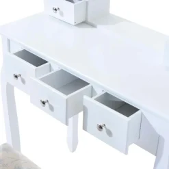 Tocador con taburete Homcom y espejo 360º blanco