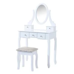 Tocador con taburete Homcom y espejo 360º blanco