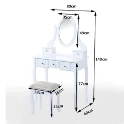 Tocador con taburete Homcom y espejo 360º blanco