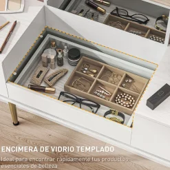 Tocador Gloria Homcom 1 espejo + 3 cajones blanco/dorado 130,5x105,5x30 cm