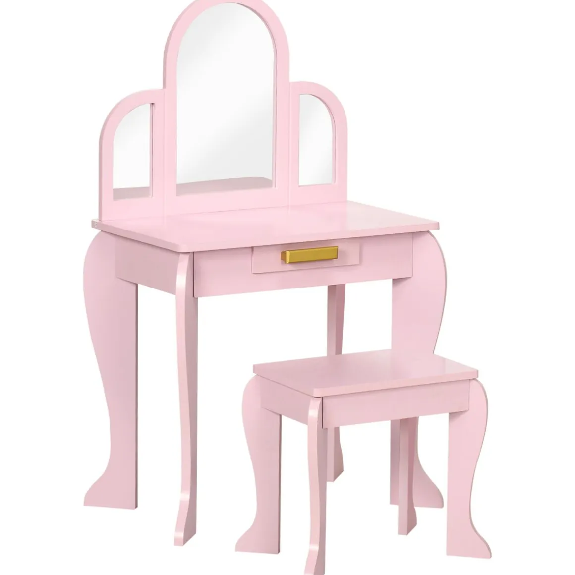 Tocador infantil Ariel Homcom con espejo + taburete 3-6 años rosa 85x52x32 cm