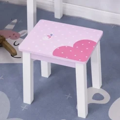 Tocador infantil Homcom con taburete+espejo rosa 93x60x34 cm
