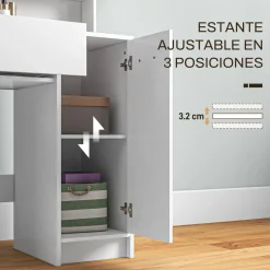 Tocador Nawa Homcom espejo + 3 estantes+ 1 cajón + 1 armario blanco 132x80x40 cm