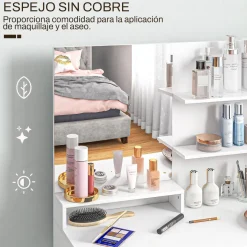Tocador Nawa Homcom espejo + 3 estantes+ 1 cajón + 1 armario blanco 132x80x40 cm
