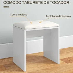 Tocador Nawa Homcom espejo + 3 estantes+ 1 cajón + 1 armario blanco 132x80x40 cm