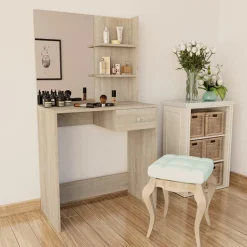 Tocador Vivian con espejo + cajón + 3 estantes 141x75x40 cm