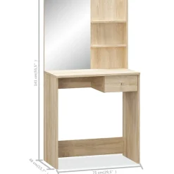 Tocador Vivian con espejo + cajón + 3 estantes 141x75x40 cm
