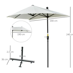 Toldo de pared Omaha semicircular con manivela + base cruzada crema 240x200x190 cm