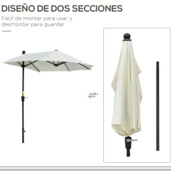 Toldo de pared Omaha semicircular con manivela + base cruzada crema 240x200x190 cm