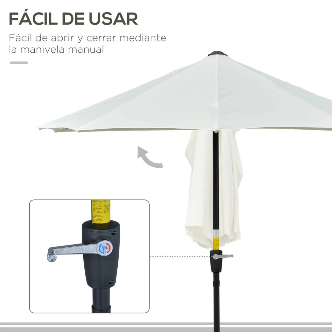 Toldo de pared Omaha semicircular con manivela + base cruzada crema 240x200x190 cm