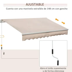 Toldo manual Almería Outsunny retráctil anti-UV beige 295x200 cm