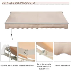 Toldo manual Almería Outsunny retráctil anti-UV beige 295x200 cm
