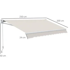 Toldo manual Badajoz Outsunny protección UV50+ crema 200x250 cm