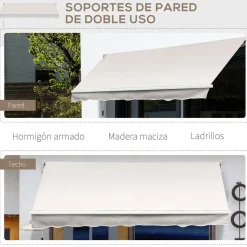 Toldo manual Badajoz Outsunny protección UV50+ crema 200x250 cm