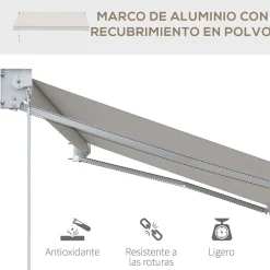 Toldo manual Cáceres Outsunny protección UV50+ crema 200x295 cm