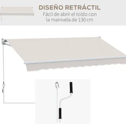 Toldo manual Cáceres Outsunny protección UV50+ crema 200x295 cm