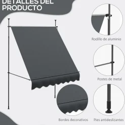 Toldo manual Álvila Outsunny desmontable + protección UV30+ gris 210-300x200x120 cm
