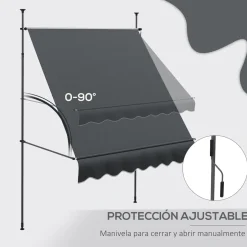 Toldo manual Álvila Outsunny desmontable + protección UV30+ gris 210-300x200x120 cm
