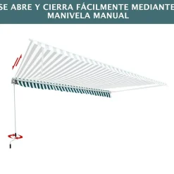 Toldo manual Outsunny con manivela ángulo ajustable verde/blanco 160x295x0-250 cm