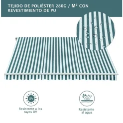Toldo manual Outsunny con manivela ángulo ajustable verde/blanco 160x295x0-250 cm