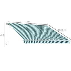 Toldo manual Outsunny con manivela ángulo ajustable verde/blanco 160x295x0-250 cm