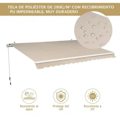 Toldo manual Outsunny con manivela ángulo ajustable crema 160x295x0-250 cm