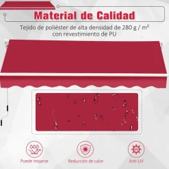 Toldo manual Outsunny rojo 245x395 cm