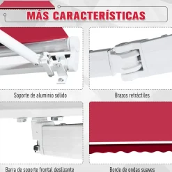 Toldo manual Outsunny rojo 245x395 cm
