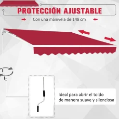 Toldo manual Outsunny rojo 245x395 cm