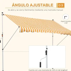Toldo portátil Cumbre Outsunny retráctil con manivela 170-280x300x150 cm