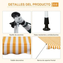 Toldo portátil Cumbre Outsunny retráctil con manivela 170-280x300x150 cm