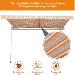 Toldo retráctil Outsunny con manivela naranja/beige 18x300x250 cm